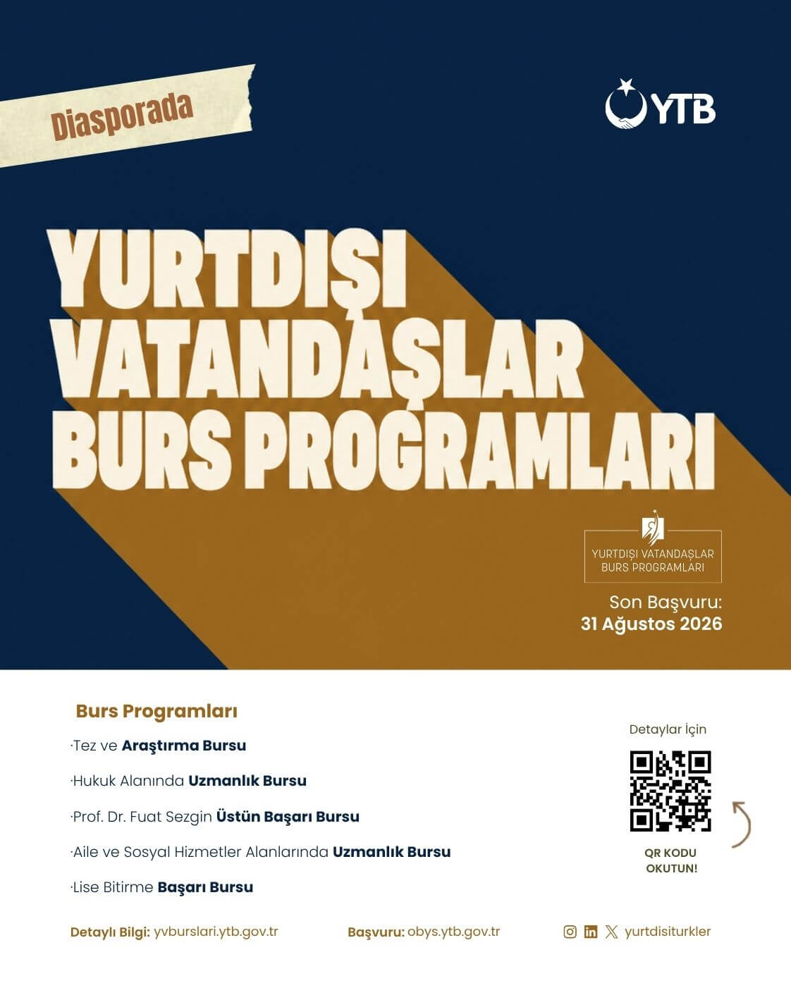 YTB Yurtdışı Vatandaşlar Burs Programları başvuruya açıldı!